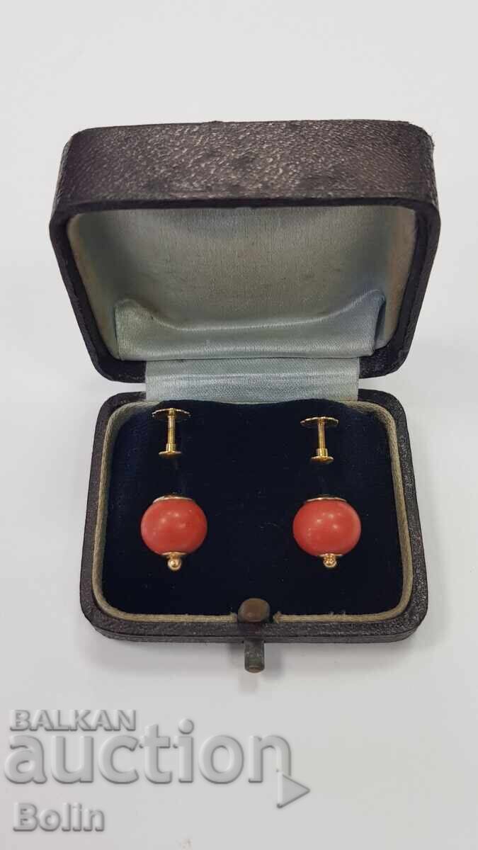 Βικτοριανά χρυσά σκουλαρίκια με κοράλλια - 9 καράτια - 19ος-20ος αιώνας με τιμή 650.00 BGN | € 332.34