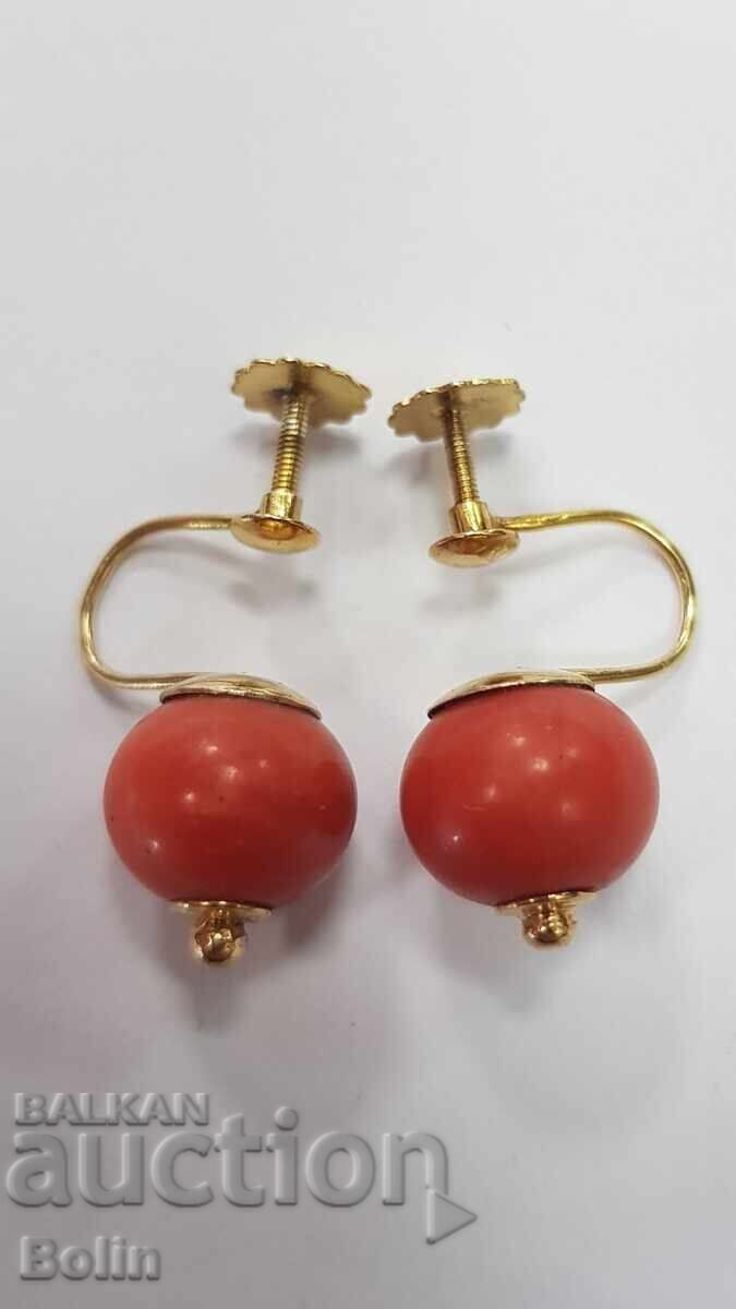 Παράδοση Βικτοριανά χρυσά σκουλαρίκια με κοράλλια - 9 καράτια - 19ος-20ος αιώνας