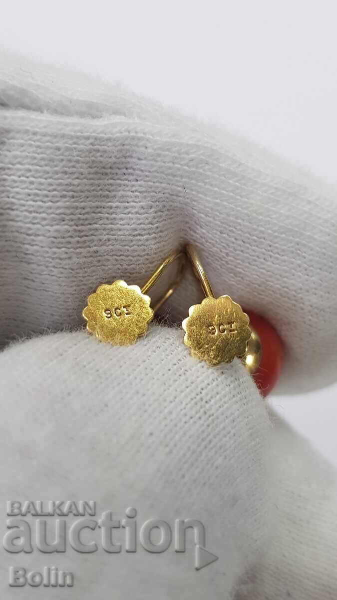 Βικτοριανά χρυσά σκουλαρίκια με κοράλλια - 9 καράτια - 19ος-20ος αιώνας - 5