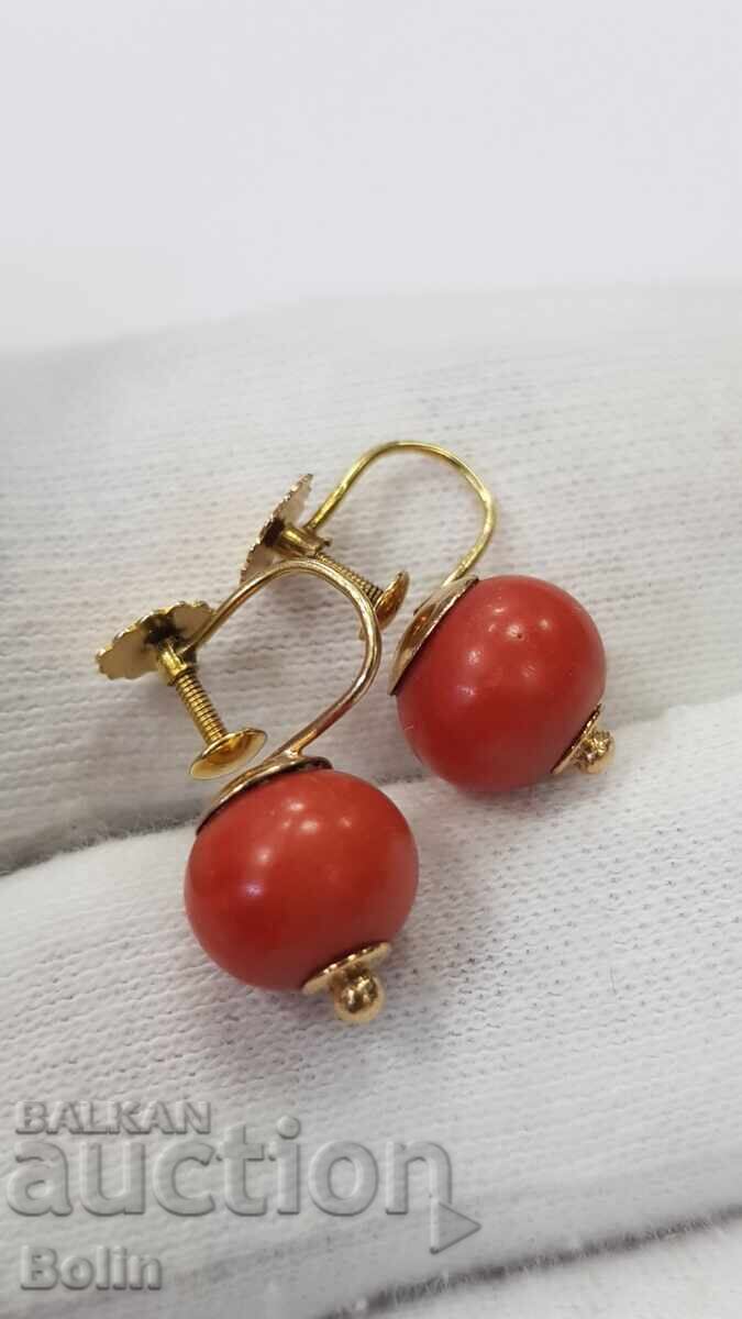 Βικτοριανά χρυσά σκουλαρίκια με κοράλλια - 9 καράτια - 19ος-20ος αιώνας - 6