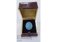 Frumos inel de damă din aur cu turcoaz și diamante - Secolul XX