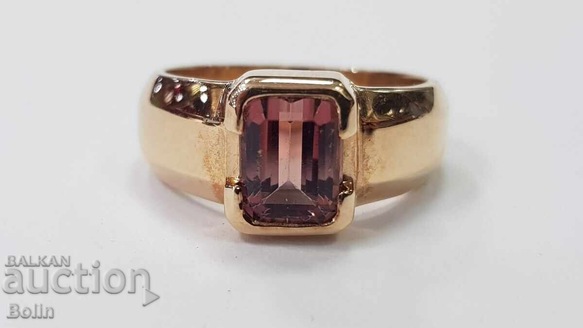 Κομψό χρυσό γυναικείο δαχτυλίδι με φυσικό τουρμαλίνη 1-1,2 καράτια - 5