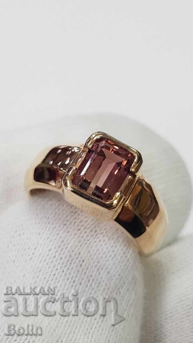 Κομψό χρυσό γυναικείο δαχτυλίδι με φυσικό τουρμαλίνη 1-1,2 καράτια - 7