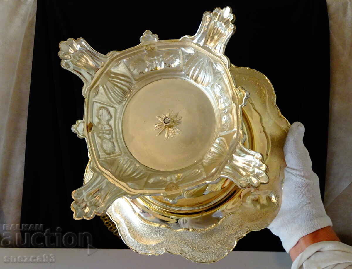 Silver-plated tray, two-tiered serving platter 47 cm, 1.9 kg, roses, bar - 6 Silver-plated tray, two-tiered serving platter 47 cm, 1.9 kg, roses, bar - 6