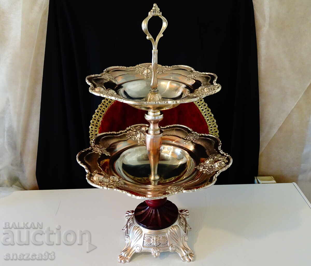 Silver-plated tray, two-tiered serving platter 47 cm, 1.9 kg, roses, bar - 7 Silver-plated tray, two-tiered serving platter 47 cm, 1.9 kg, roses, bar - 7