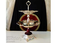 Silver-plated tray, two-tiered serving platter 47 cm, 1.9 kg, roses, bar