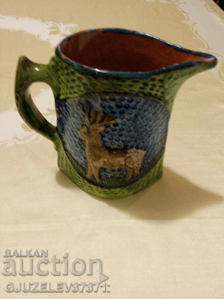 Δημοπρασία Παλιά, πρωτόγονη, αρχαία κεραμική κανάτα με γλάσο, υπογεγραμμένη
