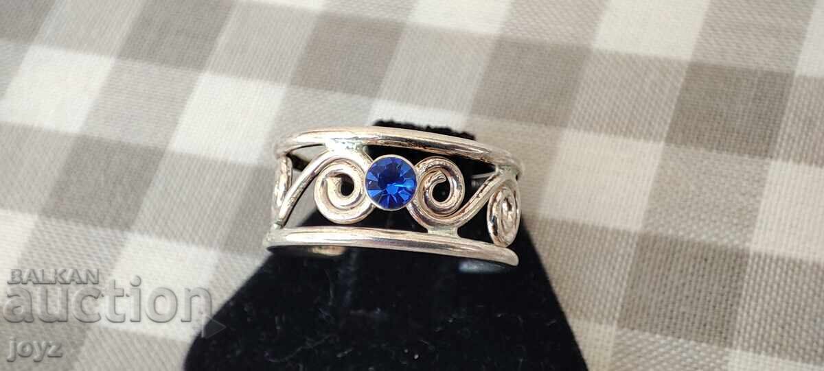 Аукцион СРЕБЪРЕН ПРЪСТЕН  за КРАК  СИН ЦИРКОН / ПРОБА 925