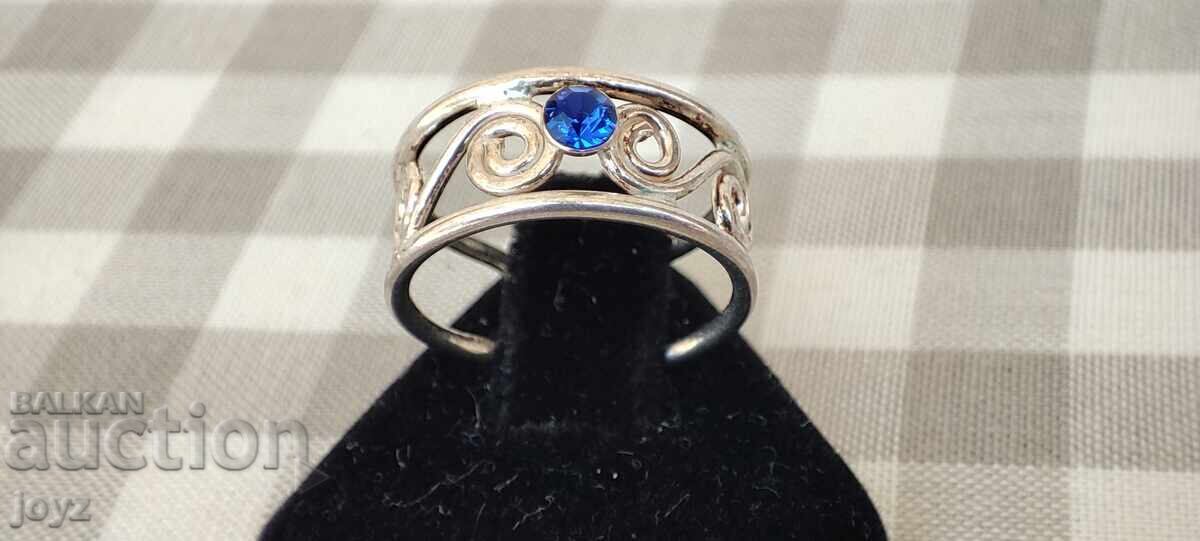СРЕБЪРЕН ПРЪСТЕН  за КРАК  СИН ЦИРКОН / ПРОБА 925