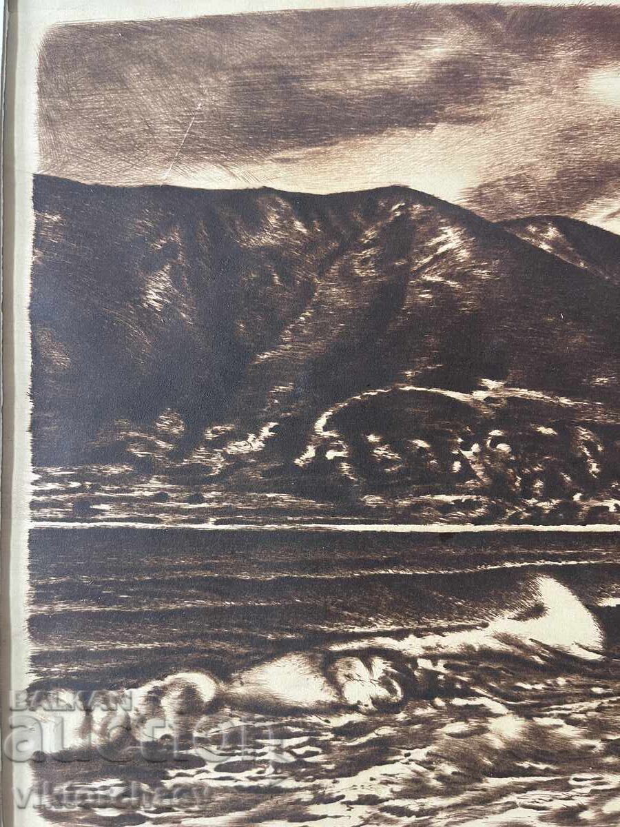 Проф. Христо Стайков графика - “Залез” 1986 г. картина - 5