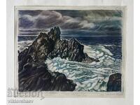 Prof. Hristo Staikov grafică - “Stâncile din Sozopol” tablou