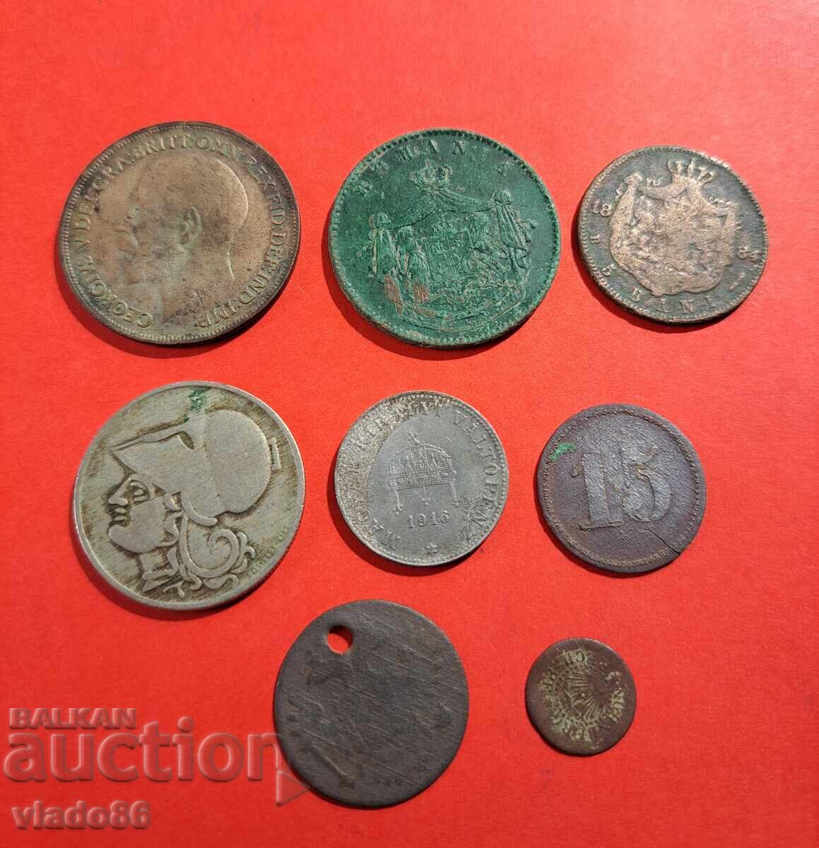 10 bani 1867, 5 bani 1884, 1 penny 1916, old foreign coins with price 19.00 BGN | € 9.71