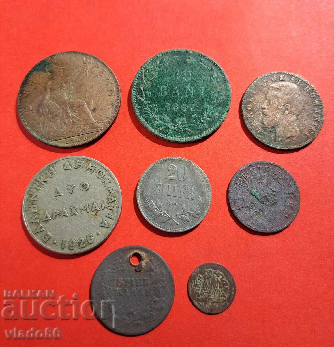 10 bani 1867, 5 bani 1884, 1 penny 1916, old foreign coins