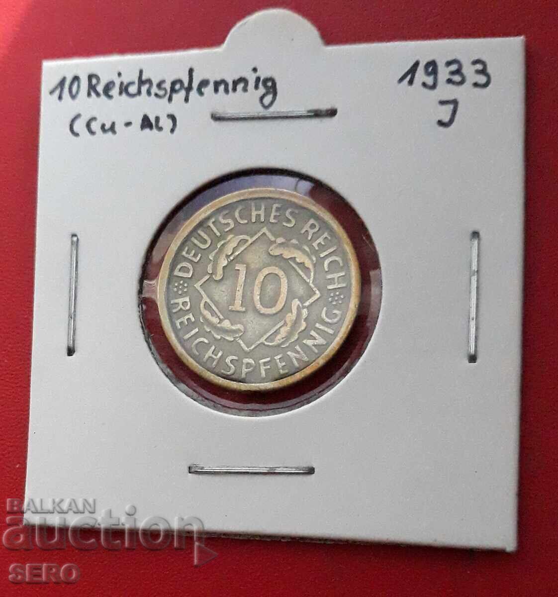 Germany-10 Pfennig 1933 J-Hamburg-rare Germany-10 Pfennig 1933 J-Hamburg-rare