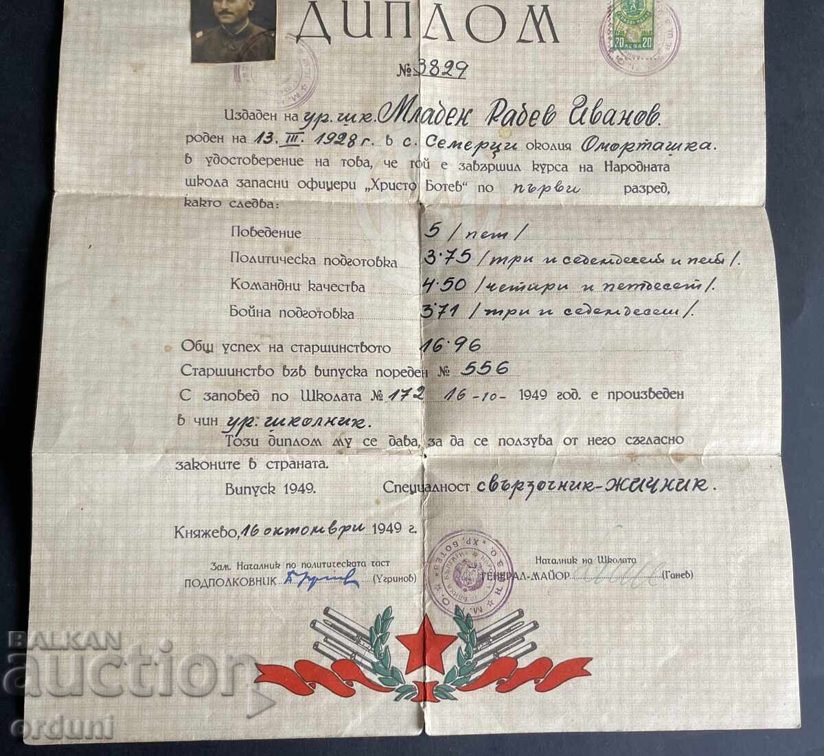 Auction 5081 Bulgaria Diploma of the Reserve Officer School "Hristo Botev" Auction 5081 Bulgaria Diploma of the Reserve Officer School "Hristo Botev"
