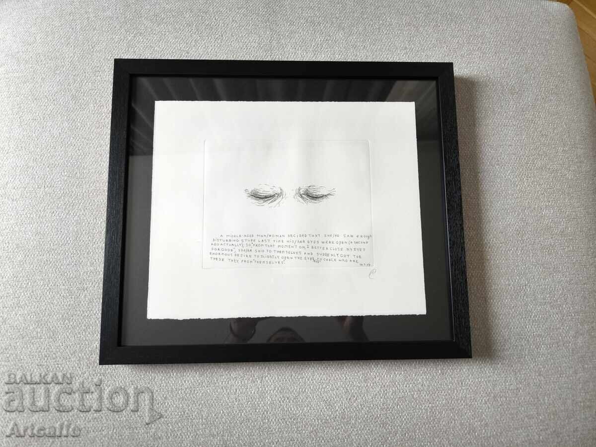 Недко Солаков-#3 оригинален подписан офорт графика+рамка