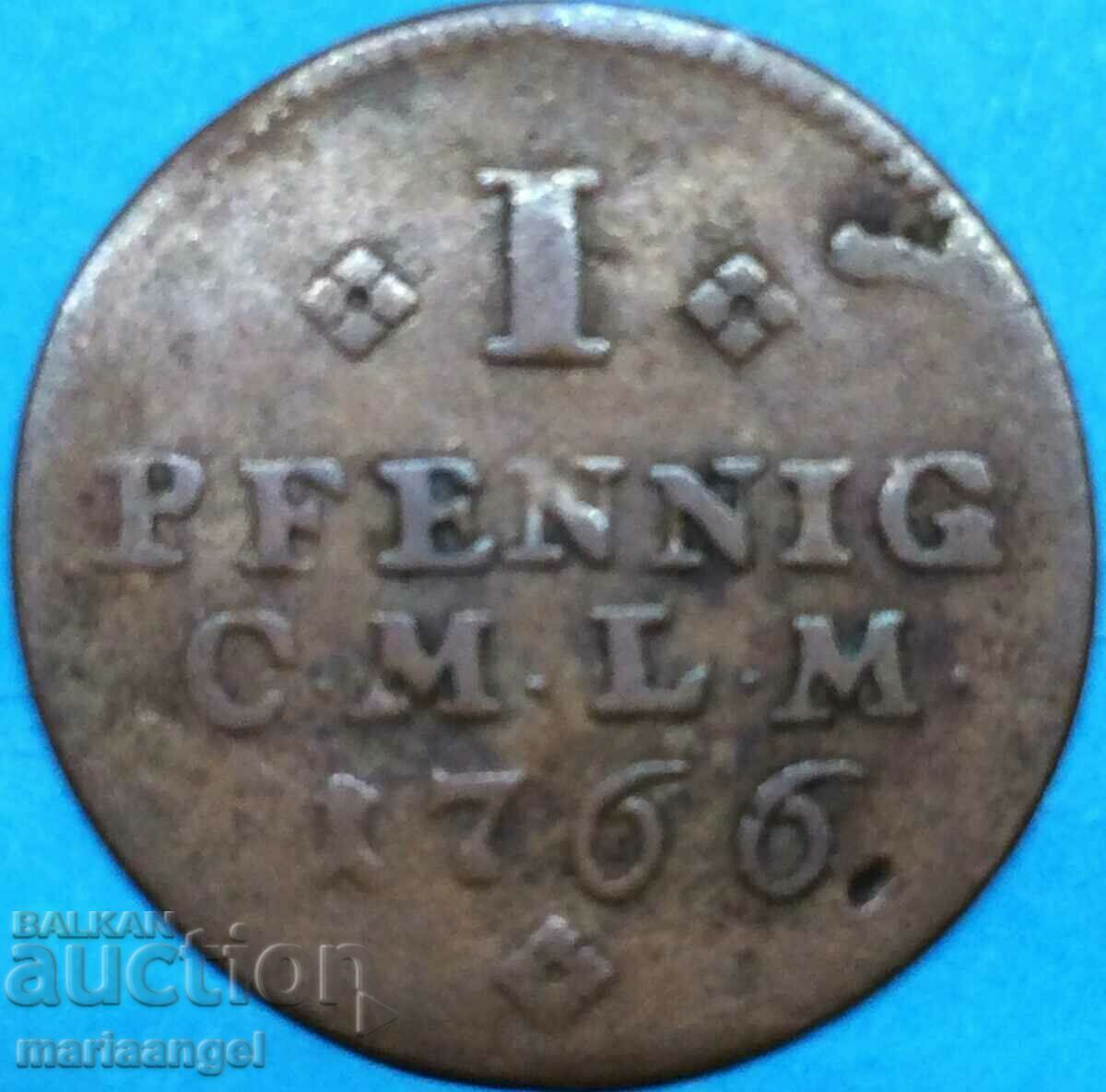 1 pfennig 1766 Mainz Γερμανίας χαλκός - σπάνιος με τιμή 32.00 BGN | € 16.36