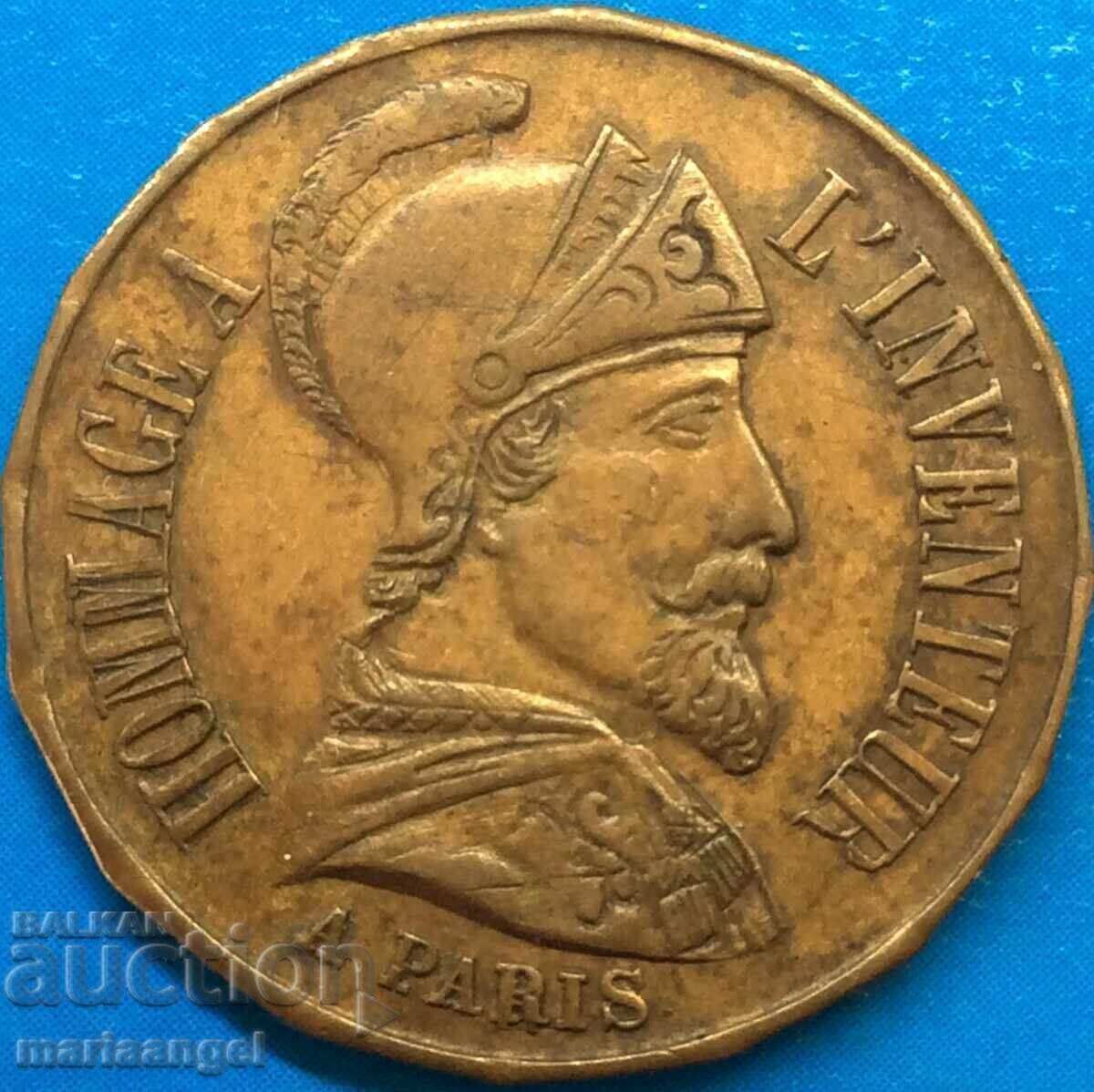 Auction  France medal Tribute to the inventor of the Mengin pencil