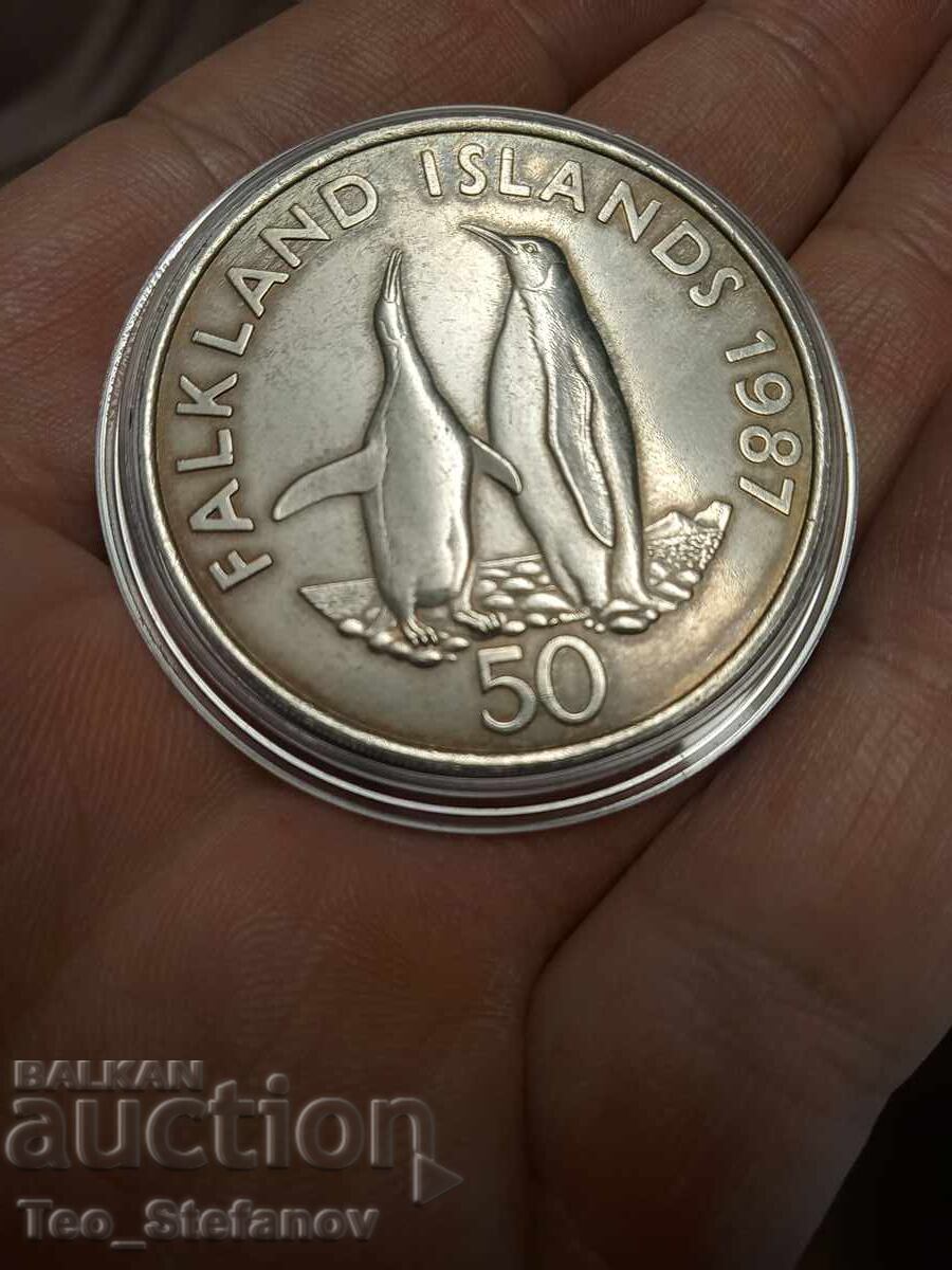 50 Pence 1987 Falkland Islands UK Rare Commemorative Coin