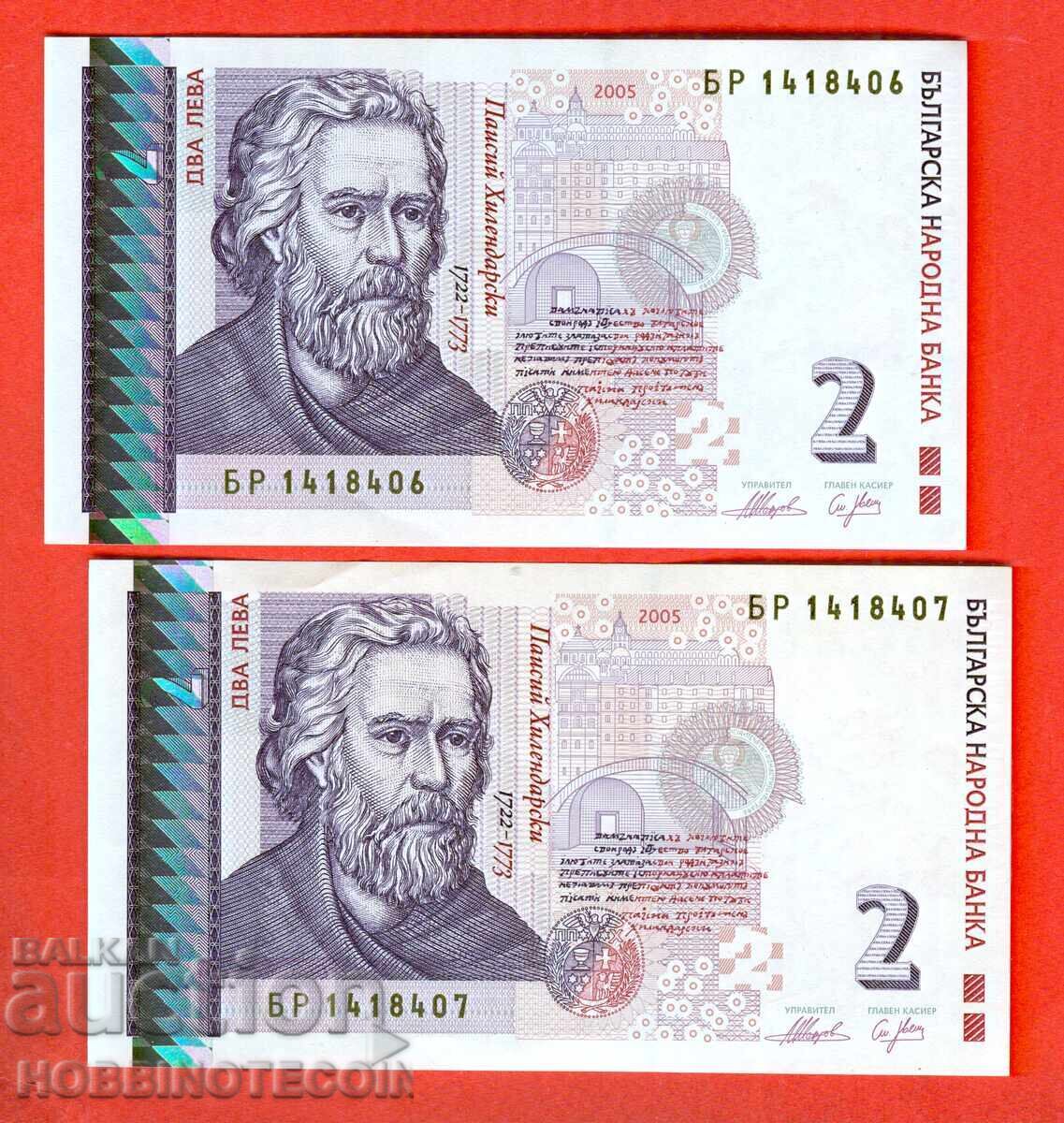 BULGARIA BULGARIA 2 x 2 Leva PAIR issue 2005 series BR - UNC