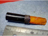 Țigară veche rusească din AMBRĂ cu GARNITURĂ de ARGINT cu Monogramă L