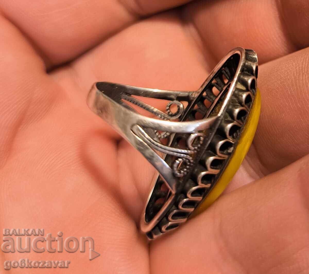 USSR Retro Ring Silver 875 Royal Amber ! - 5