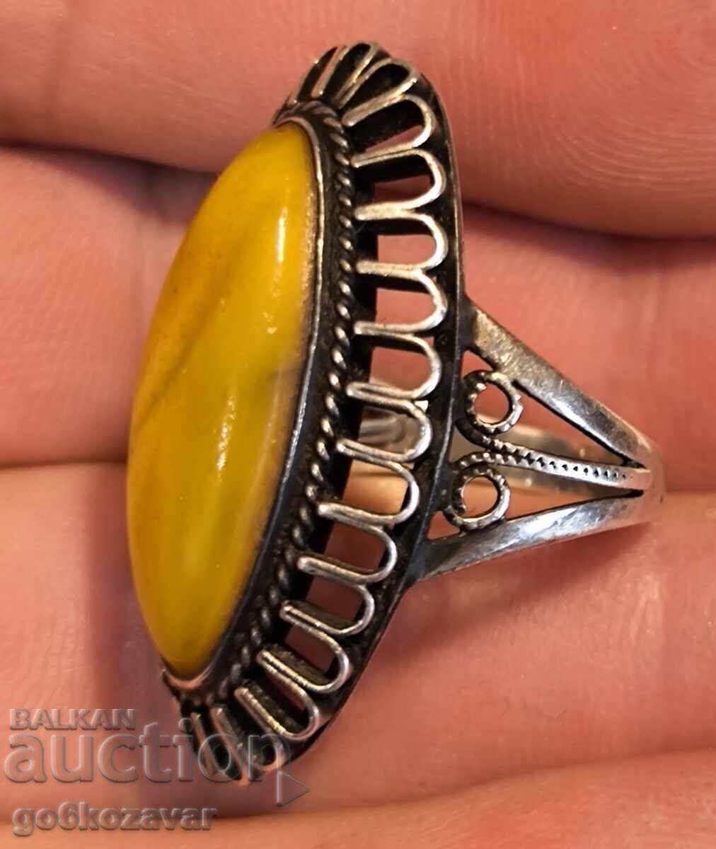 Inel retro SSSR argint 875 Chihlimbar regal !