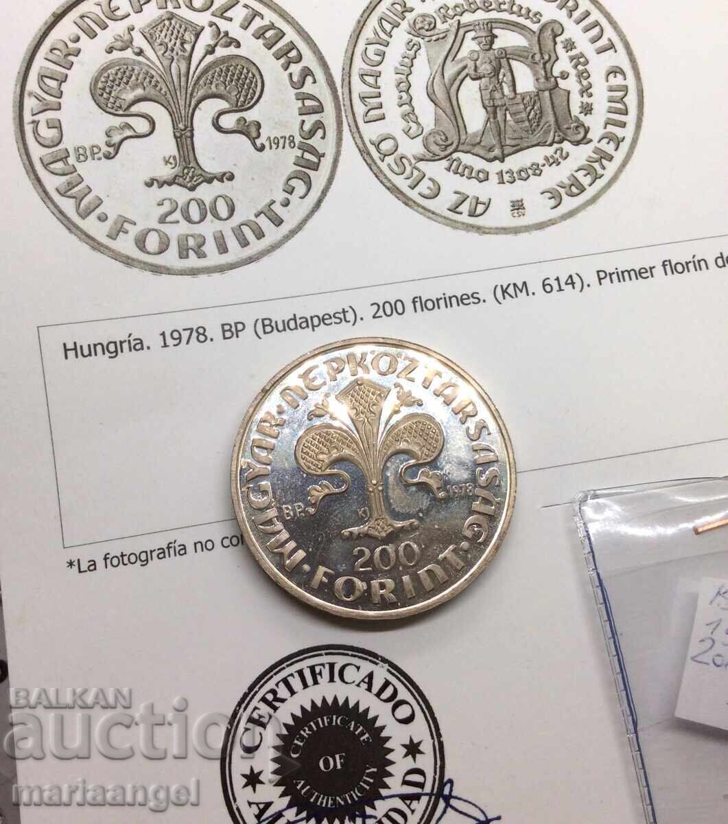 Унгария 1978 200 форинта сертификат UNC PROOF 28,28г Ag