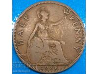 Marea Britanie 1/2 Penny 1936 George V 25mm Bronz