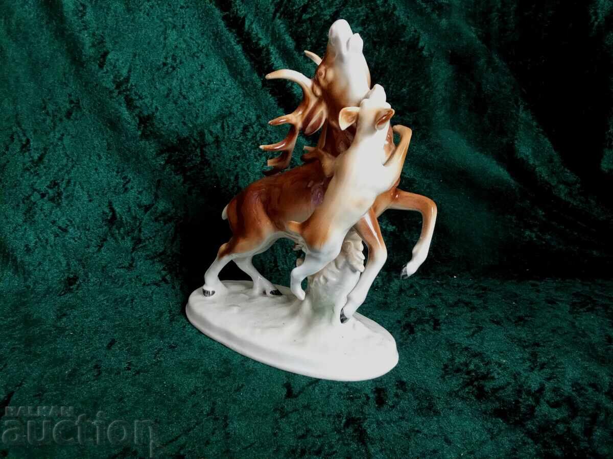 Auction  Porcelain figure deer figurine porcelain