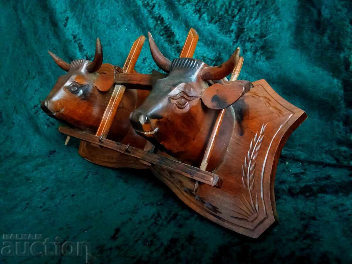 Key holder, wood carving, oxen - 5