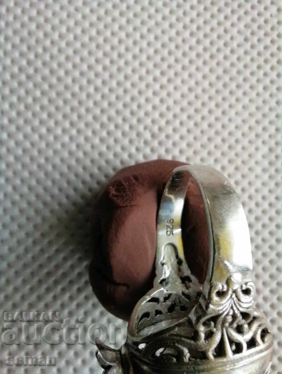Unique Silver Men's Ring with Pomegranate and Garnets - 6
