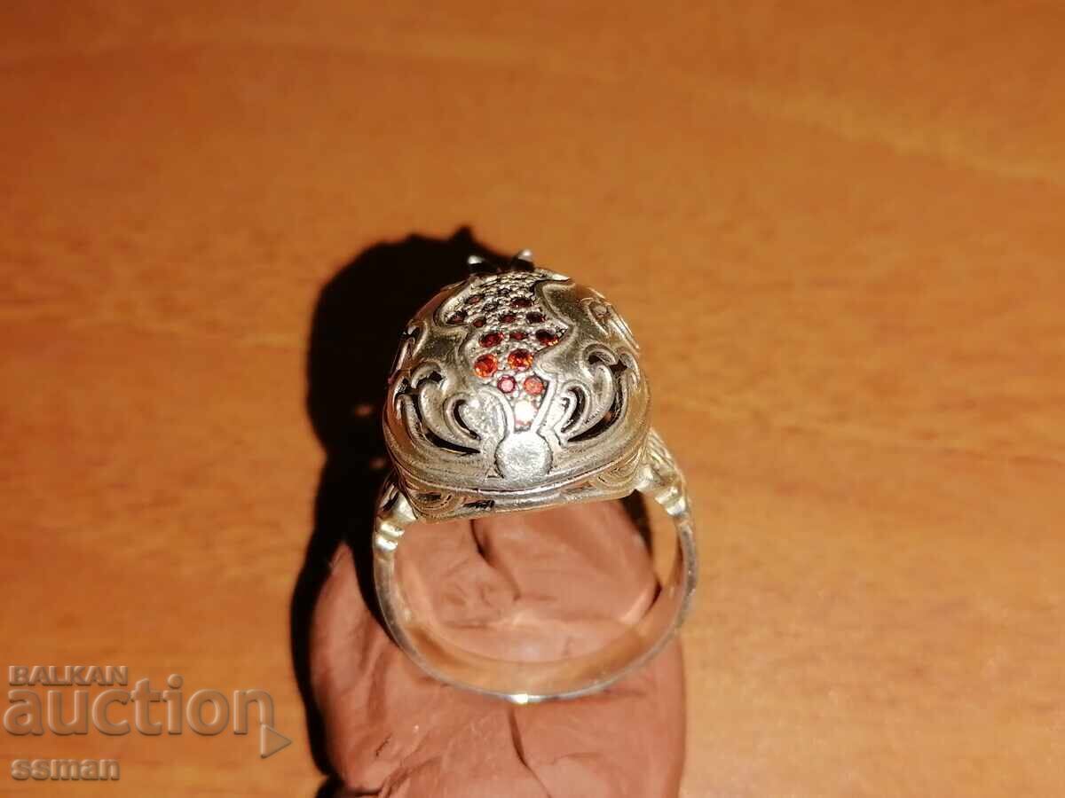 Unique Silver Men's Ring with Pomegranate and Garnets - 7