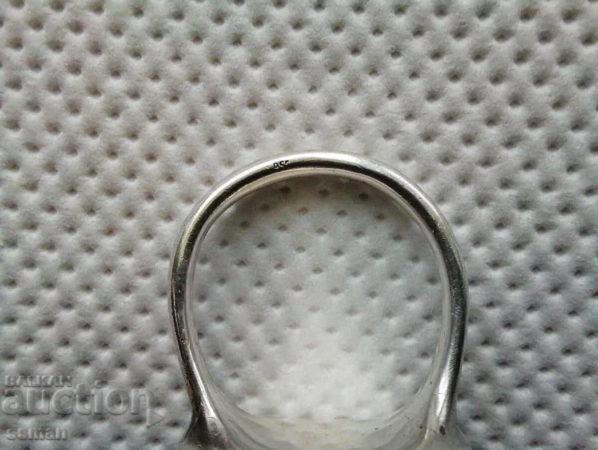 стар сребърен мъжки  пръстен сфинкс с позлата - 6