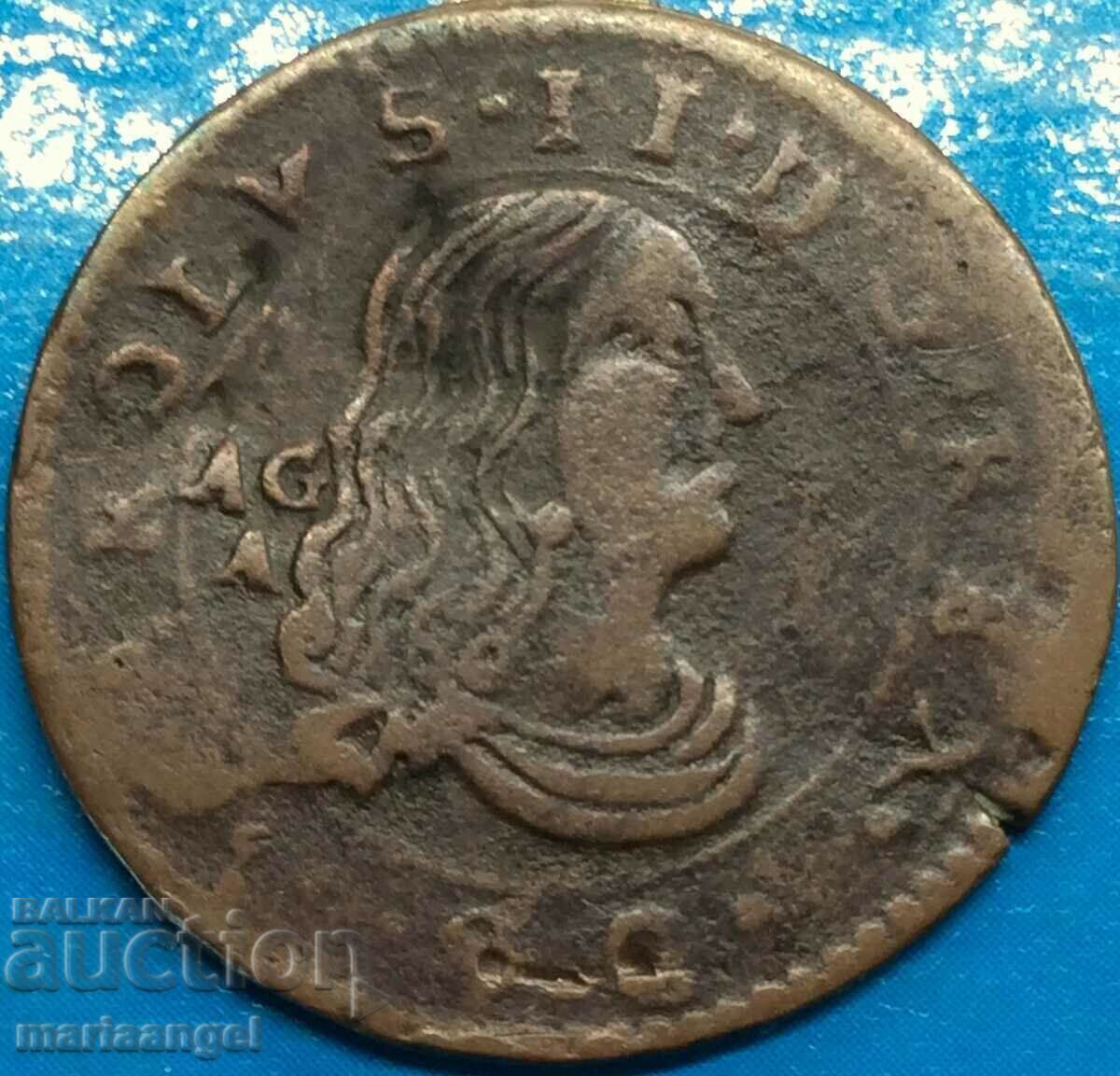 Naples Tornesi 1680 Italy Charles II Spanish 3.80g copper with price 69.00 BGN | € 35.28