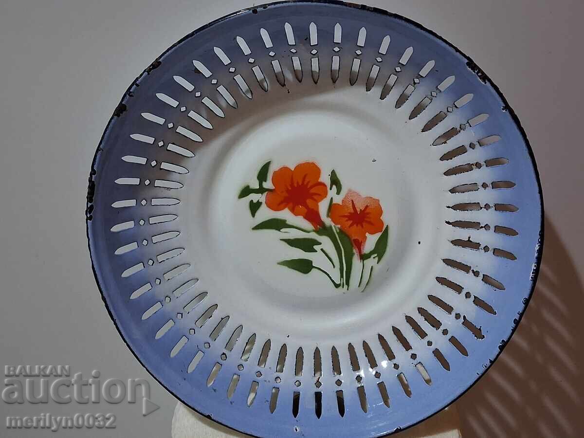 Παλιό πάνερ με σμάλτο, φρουτιέρα, εμαγιέ γλάστρα