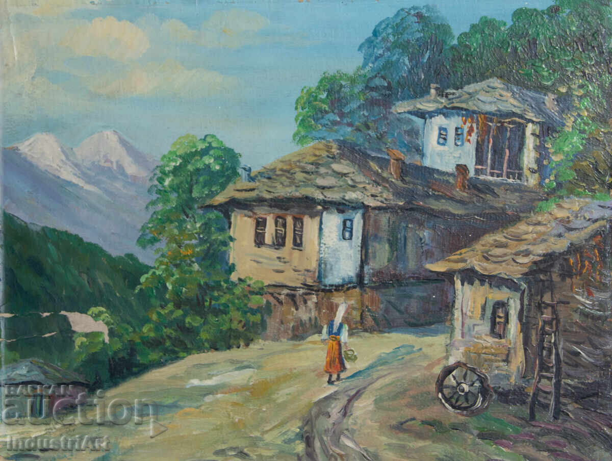 Old oil painting, genre scene, village landscape with price 180.00 BGN | € 92.03