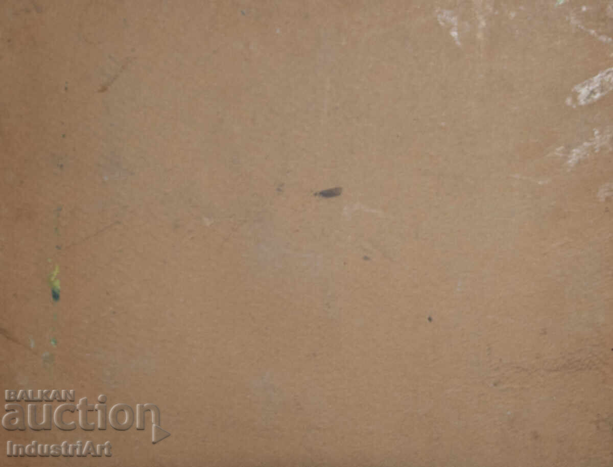 Παλιό μικρό ελαιογραφία, σκηνή καθημερινής ζωής, ορεινό ποτάμι - 6