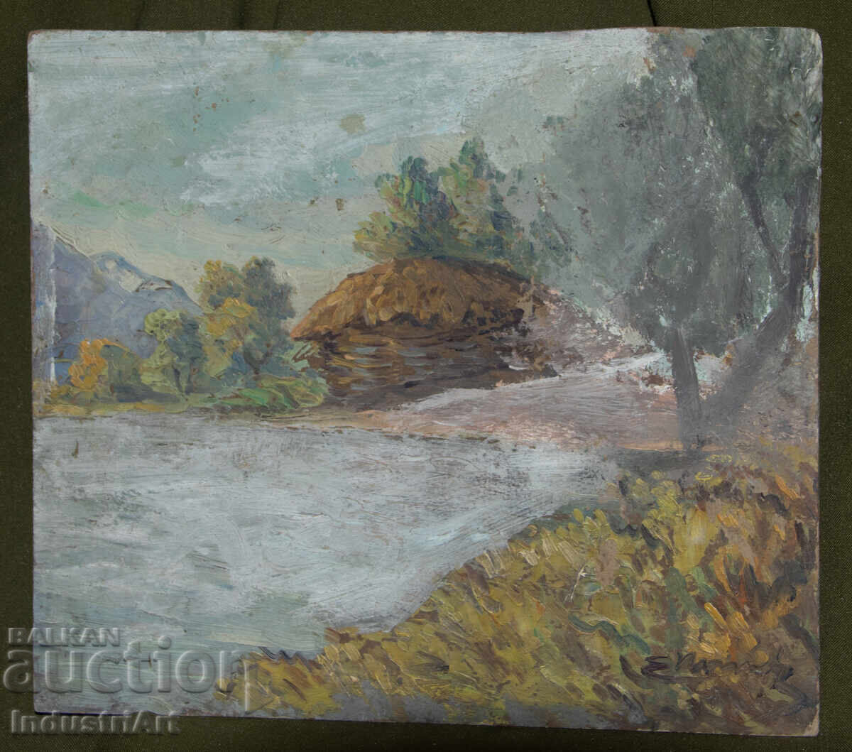 Παλιό μικρό ελαιογραφία, σκηνή καθημερινής ζωής με τιμή 150.00 BGN | € 76.69