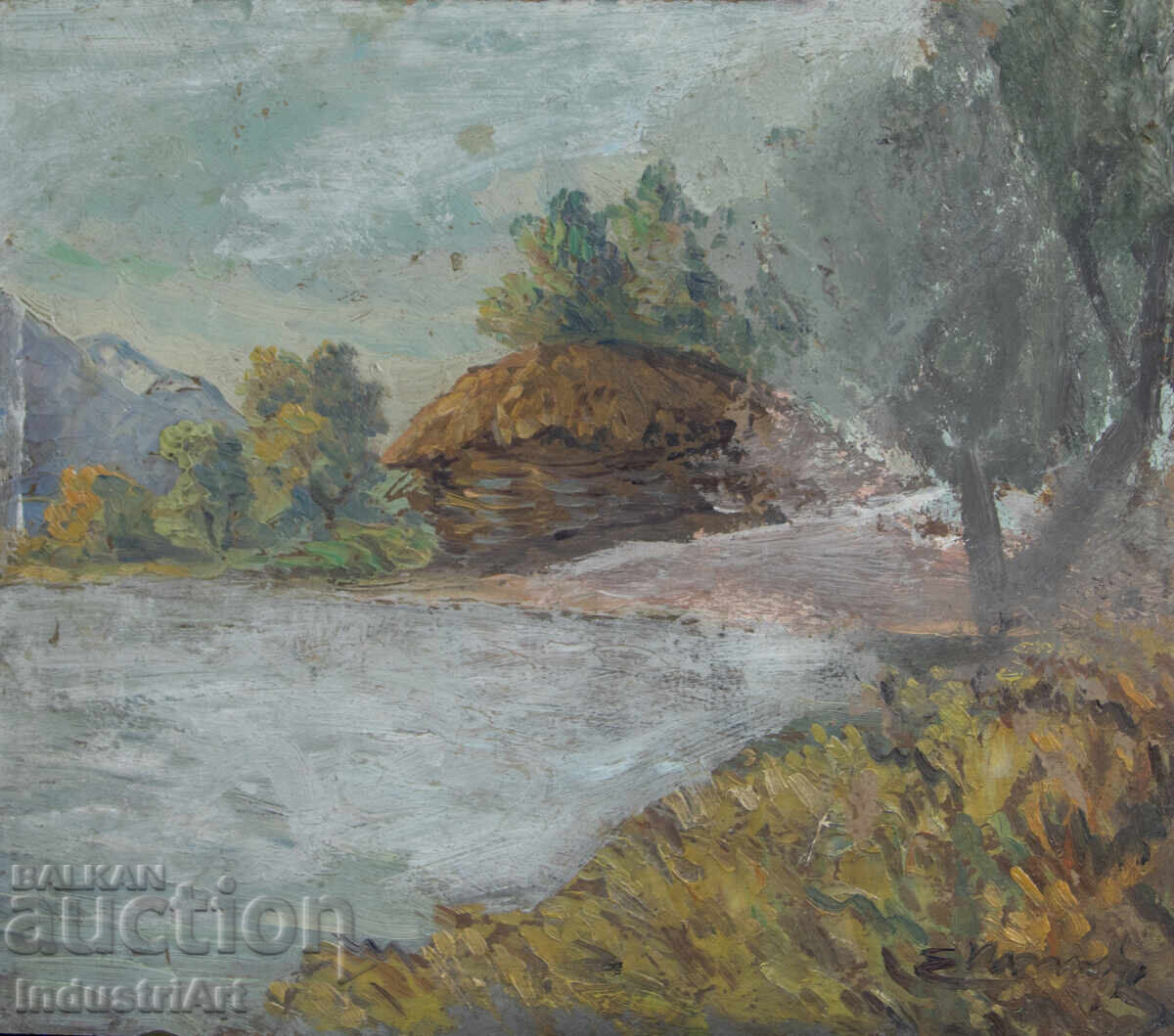 Δημοπρασία Παλιό μικρό ελαιογραφία, σκηνή καθημερινής ζωής