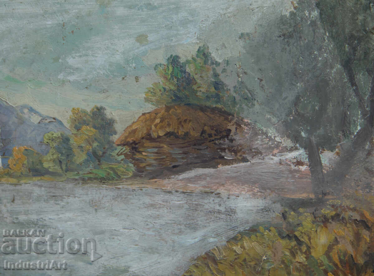 Παράδοση Παλιό μικρό ελαιογραφία, σκηνή καθημερινής ζωής