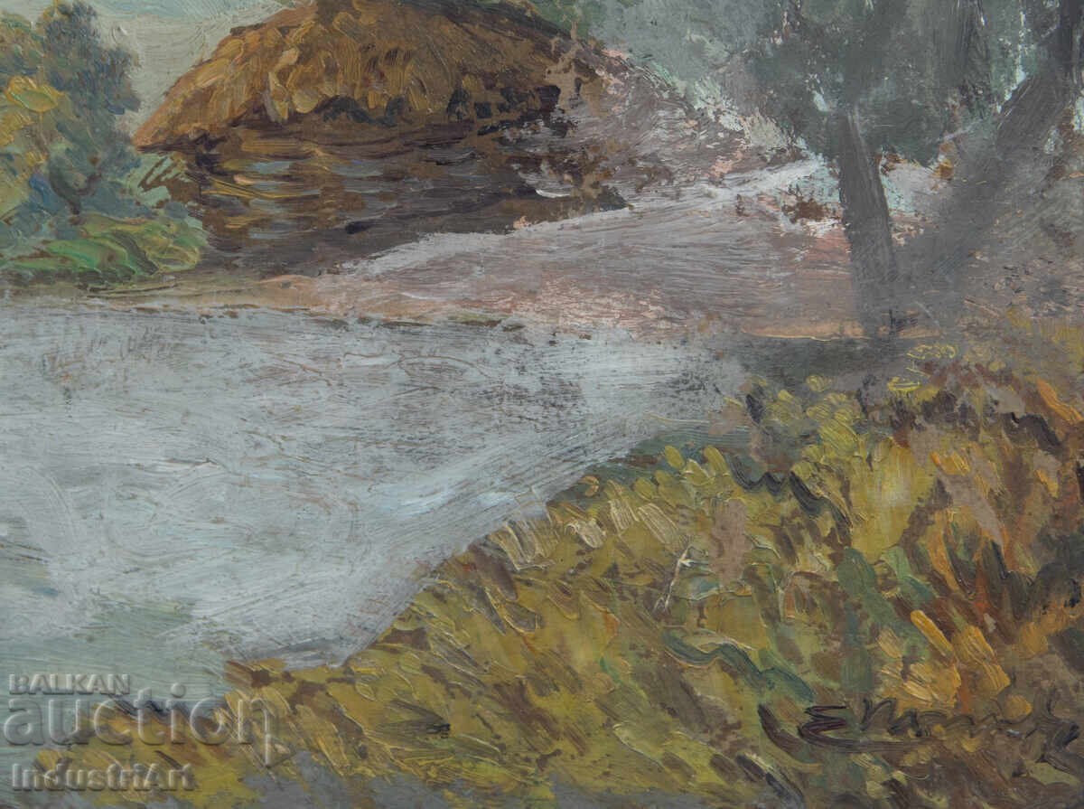 Παλιό μικρό ελαιογραφία, σκηνή καθημερινής ζωής - 5