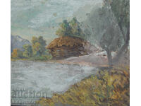 Παλιό μικρό ελαιογραφία, σκηνή καθημερινής ζωής