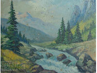 Παλιό μικρό ελαιογραφία ανοιξιάτικο τοπίο