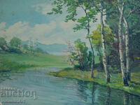 Old oil painting, spring landscape