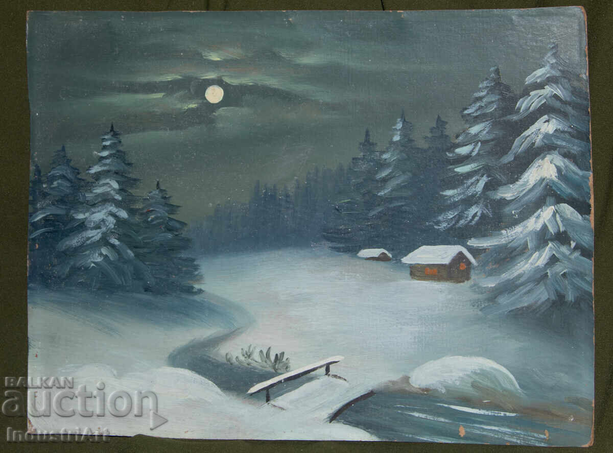 Παλιός ελαιογραφία χειμερινό νυχτερινό τοπίο με τιμή 170.00 BGN | € 86.92 Παλιός ελαιογραφία χειμερινό νυχτερινό τοπίο με τιμή 170.00 BGN | € 86.92