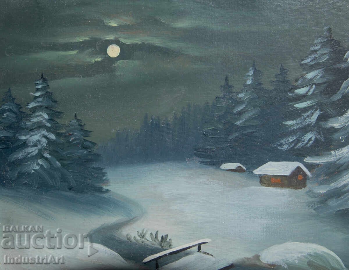 Παράδοση Παλιός ελαιογραφία χειμερινό νυχτερινό τοπίο Παράδοση Παλιός ελαιογραφία χειμερινό νυχτερινό τοπίο