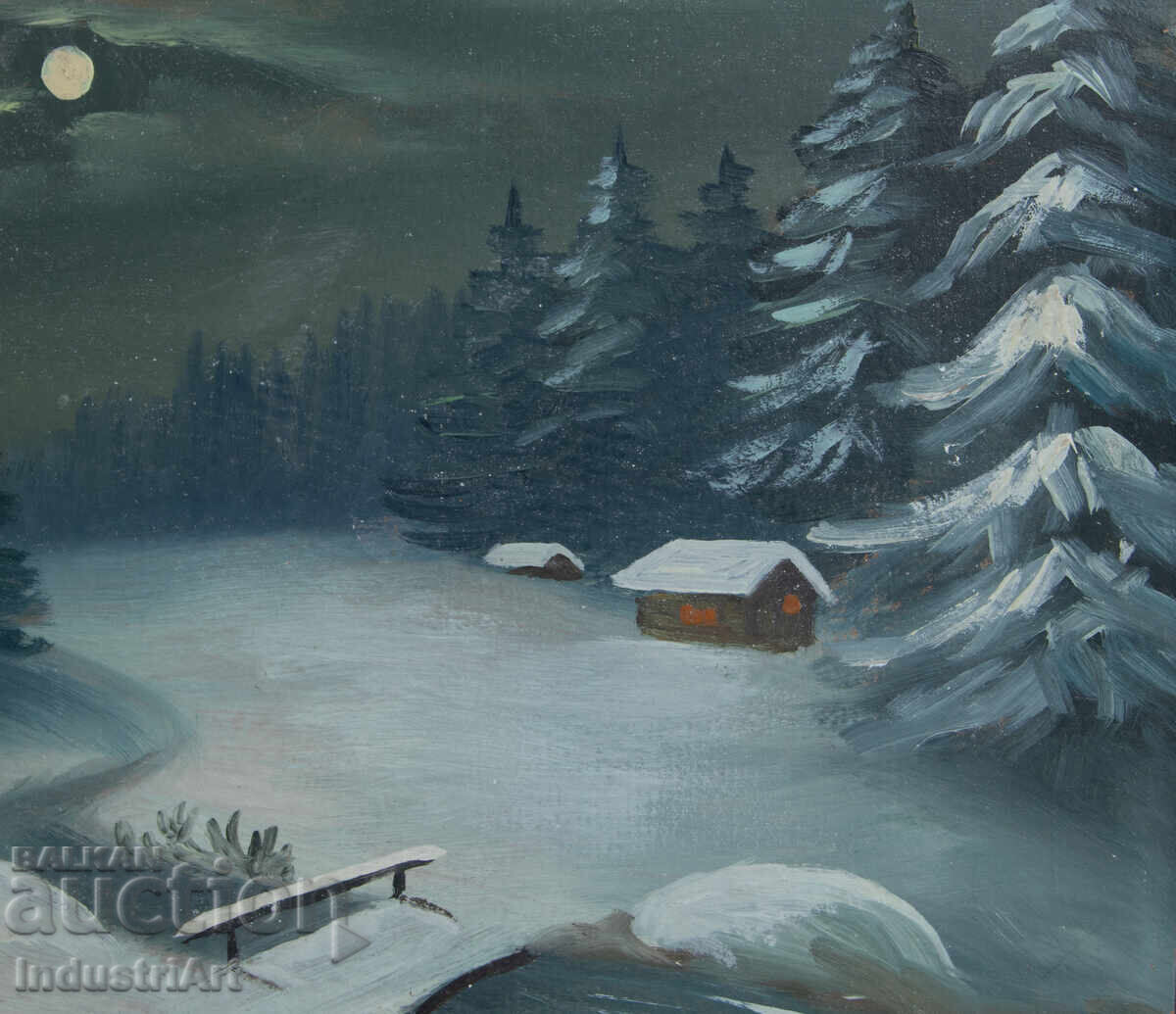 Παλιός ελαιογραφία χειμερινό νυχτερινό τοπίο - 5 Παλιός ελαιογραφία χειμερινό νυχτερινό τοπίο - 5