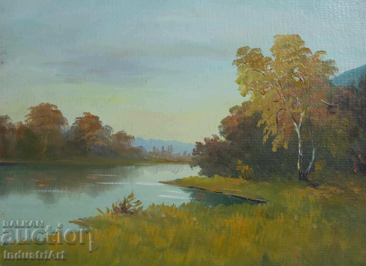 Old oil painting spring landscape river with price 180.00 BGN | € 92.03