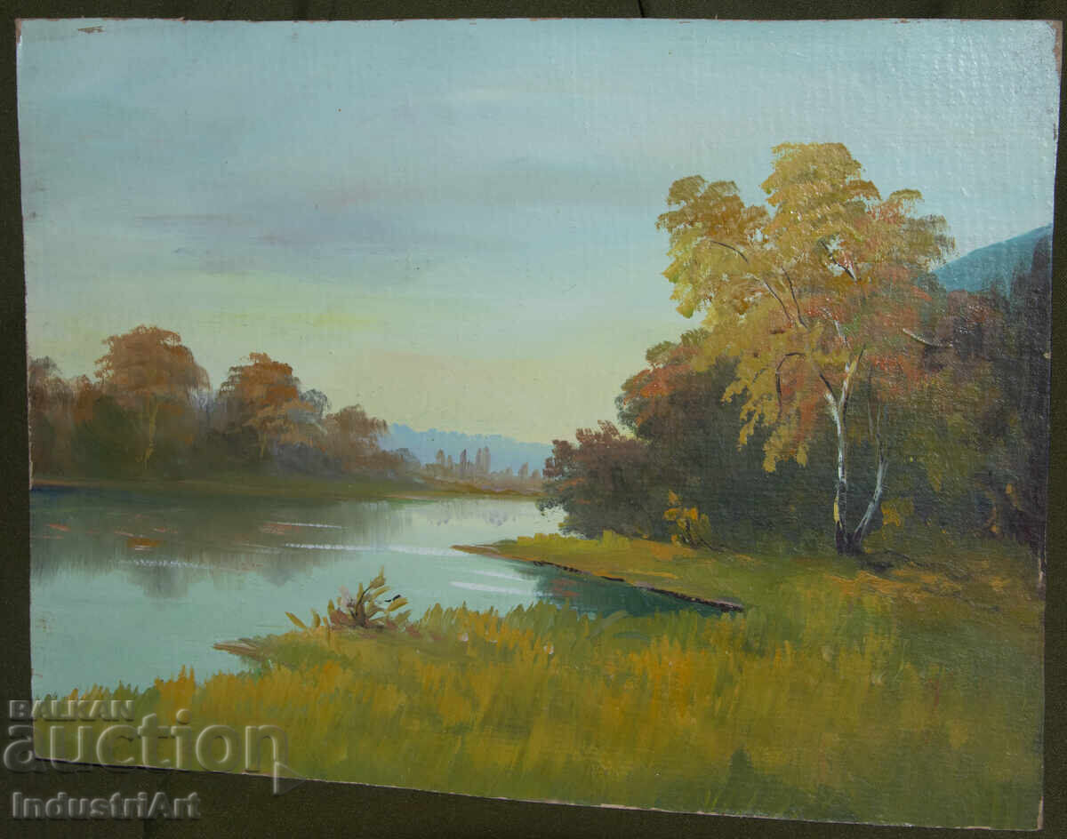 Auction  Old oil painting spring landscape river